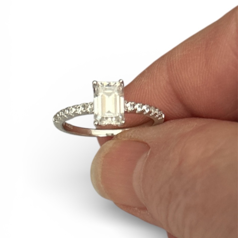 Emerald Cut Moissanite 925 Silver Size 5 Ring